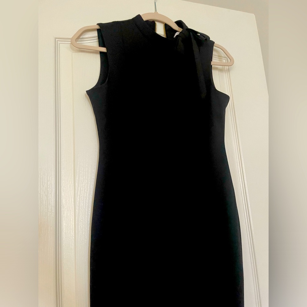 Sleeveless Black Tie-Neck Sheath Dress